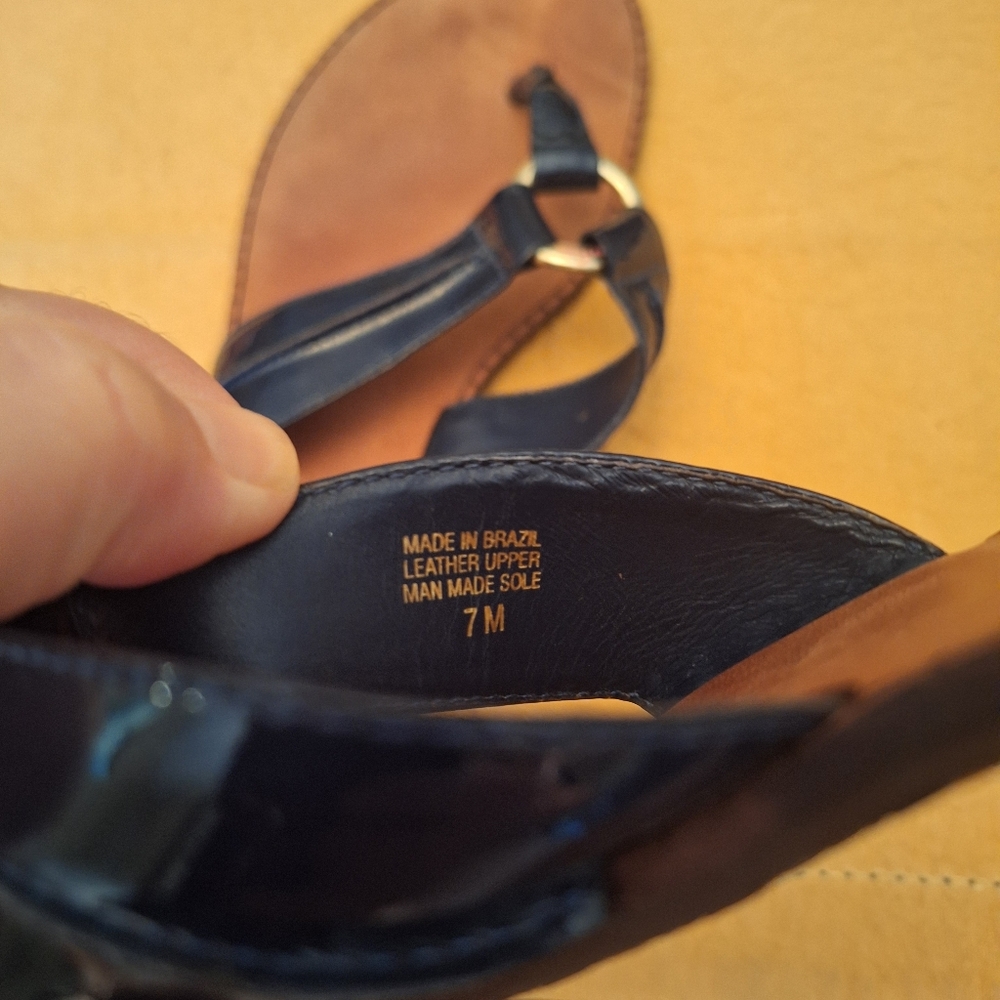 Lilly Pulitzer Leather Navy Made In Brazil Flip Flop Flat Sandals Sz 7 - Picture 3 of 14